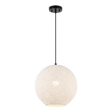 Lacey Bohemian Minimalist Iron/Rope Woven Globe LED Pendant - JONATHAN Y
